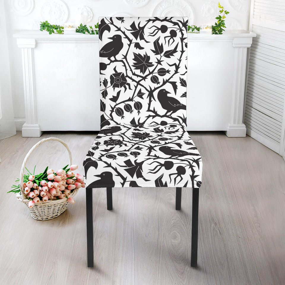 Crow Dark Floral Pattern Dining Chair Slipcover