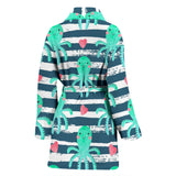 Cute Octopuses Heart Striped Background Women'S Bathrobe