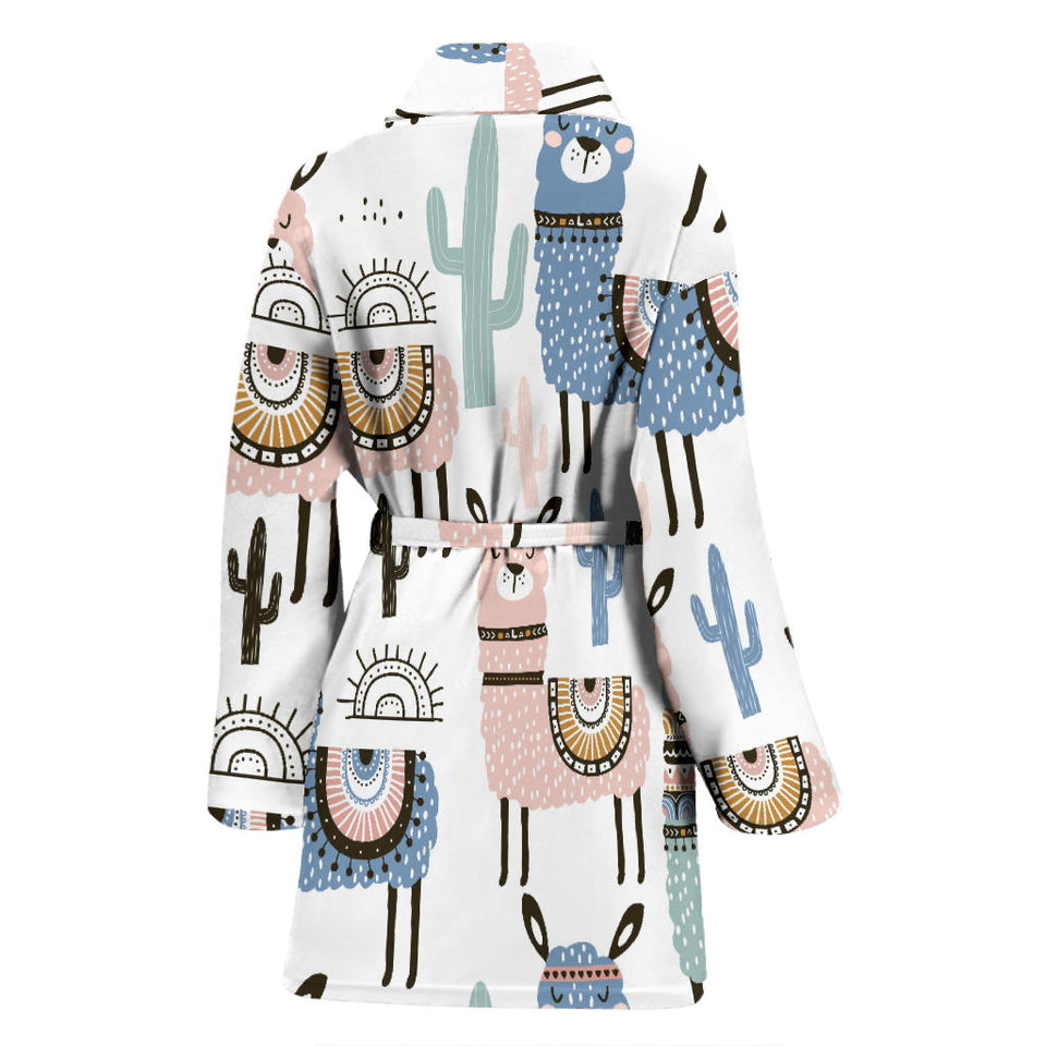 Lama Alpaca Cactus Hand Drawn Pattern Women'S Bathrobe