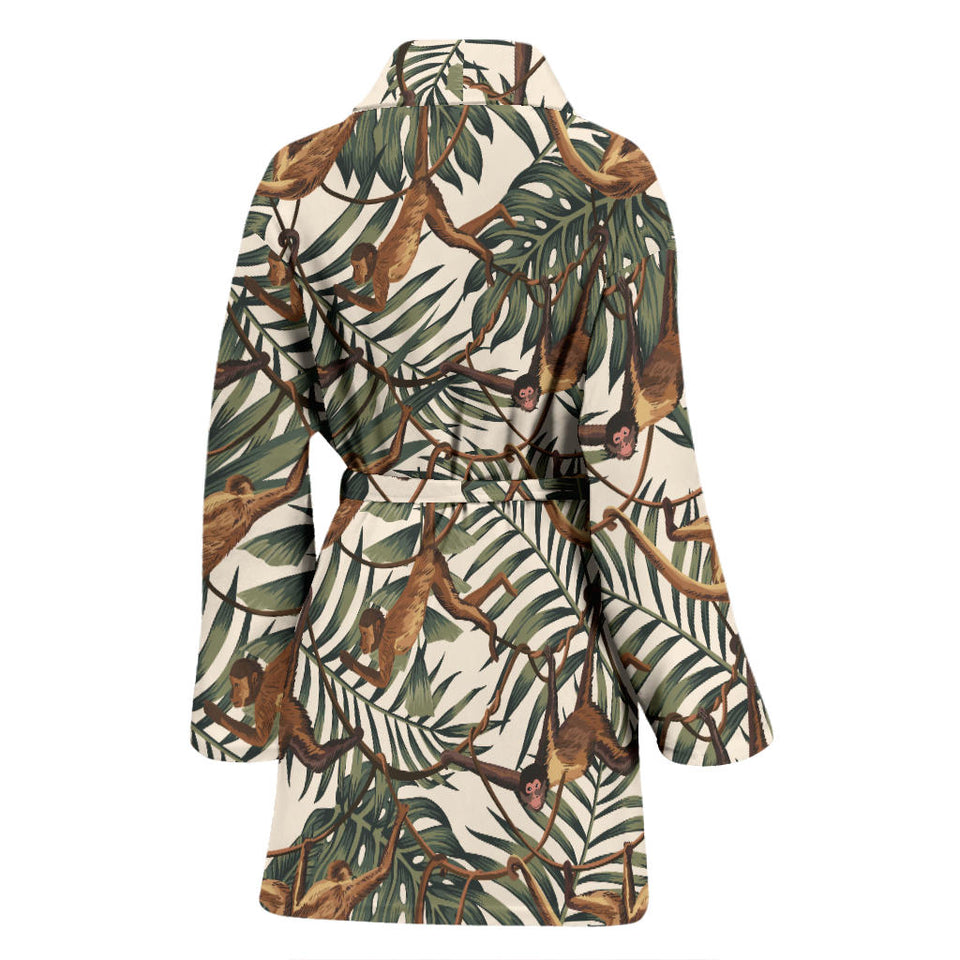 Monkey Tropical Leaves Background Women'S Bathrobe