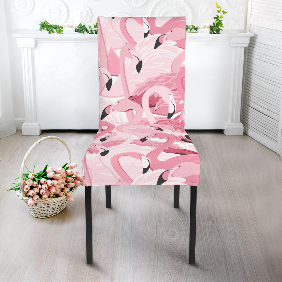 Pink Flamingos Pattern Background Dining Chair Slipcover