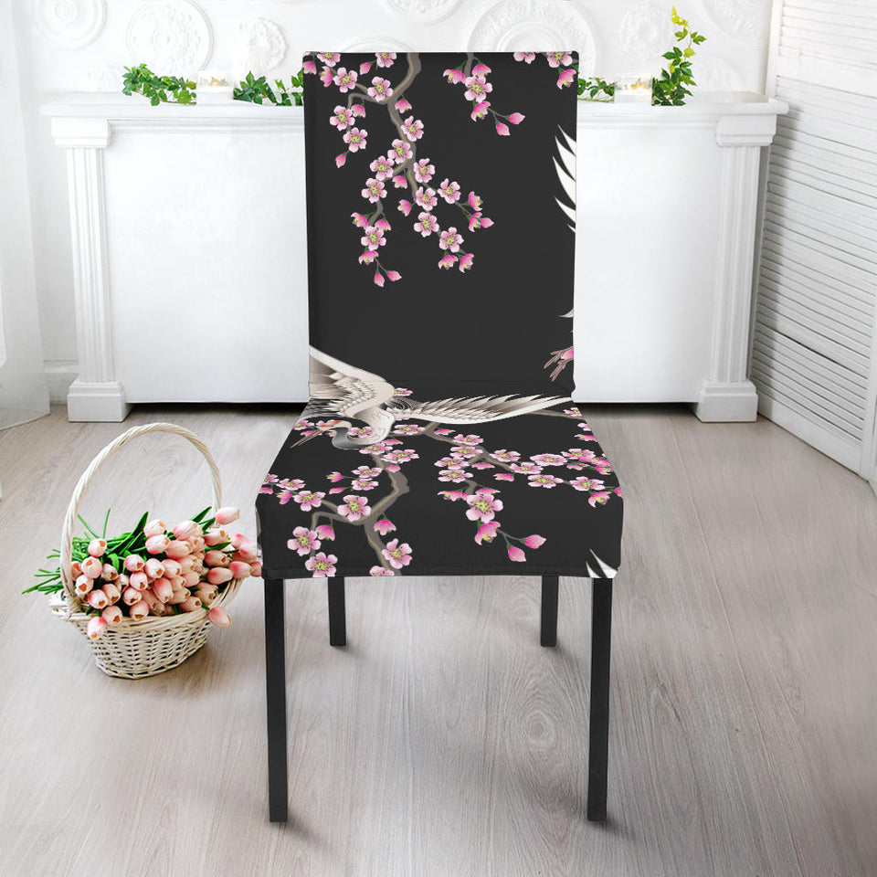 Japanese Crane Pink Sakura Pattern Dining Chair Slipcover