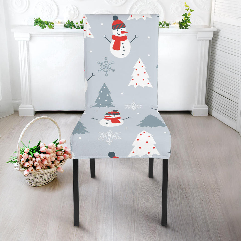 Snowman Christmas  Tree Snow Gray Background Dining Chair Slipcover