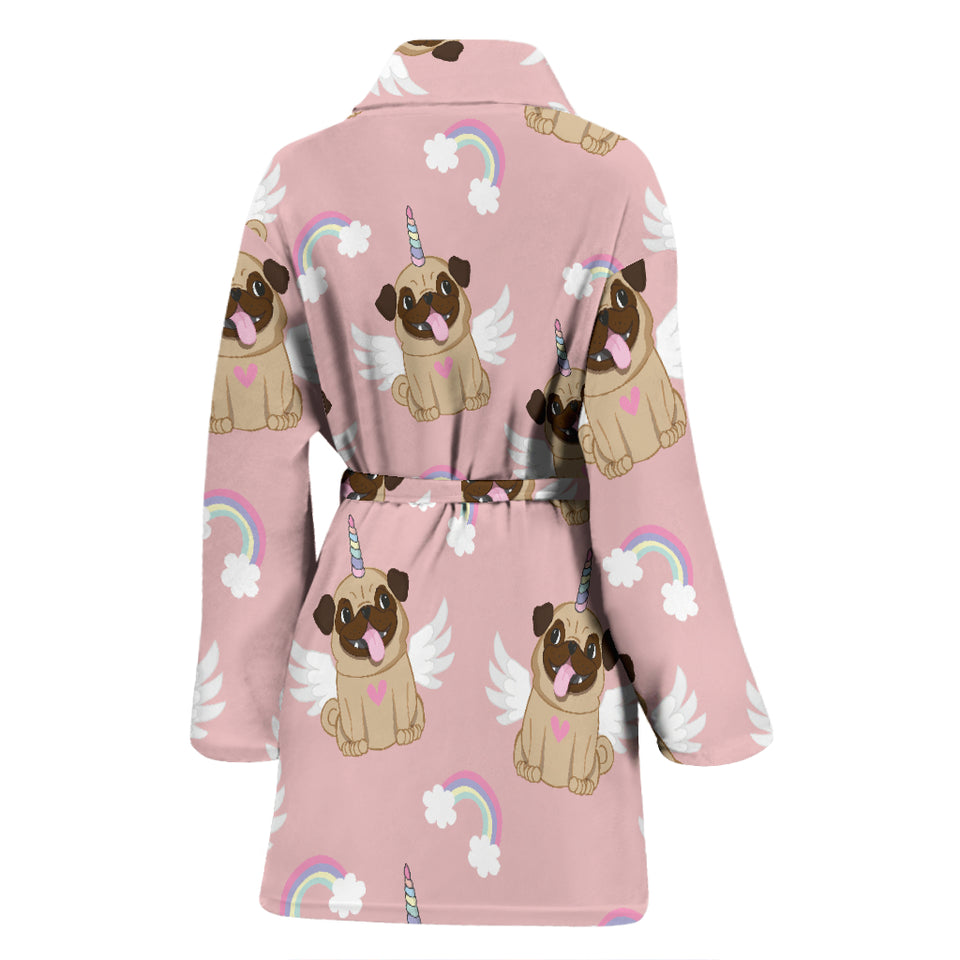 Cute Unicorn Pug Pattern Women'S Bathrobe