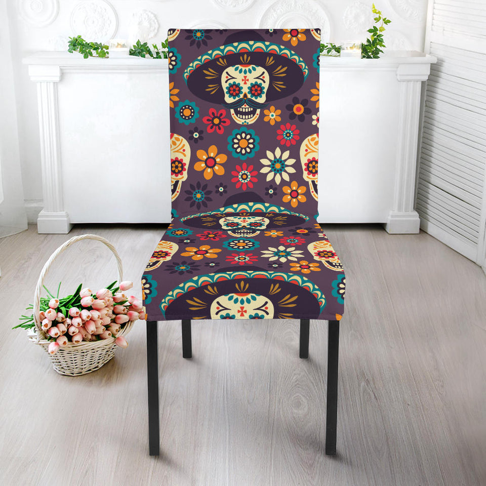 Sugar Skulls Flower Maxican Pattern Dining Chair Slipcover