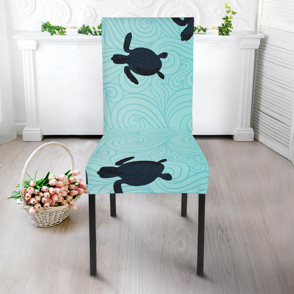 Sea Turtle With Blue Ocean Backgroud Dining Chair Slipcover
