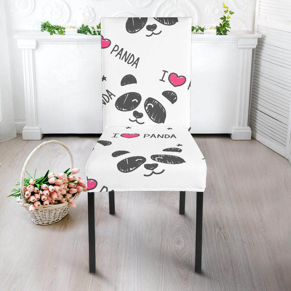 Hand Drawn Faces Of Pandas Pattern Dining Chair Slipcover