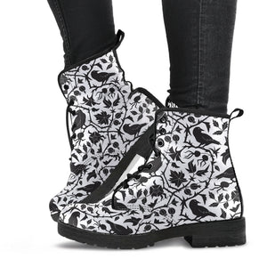 Crow Dark Floral Pattern Leather Boots