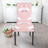 White Swan And Flower Love Pattern Dining Chair Slipcover