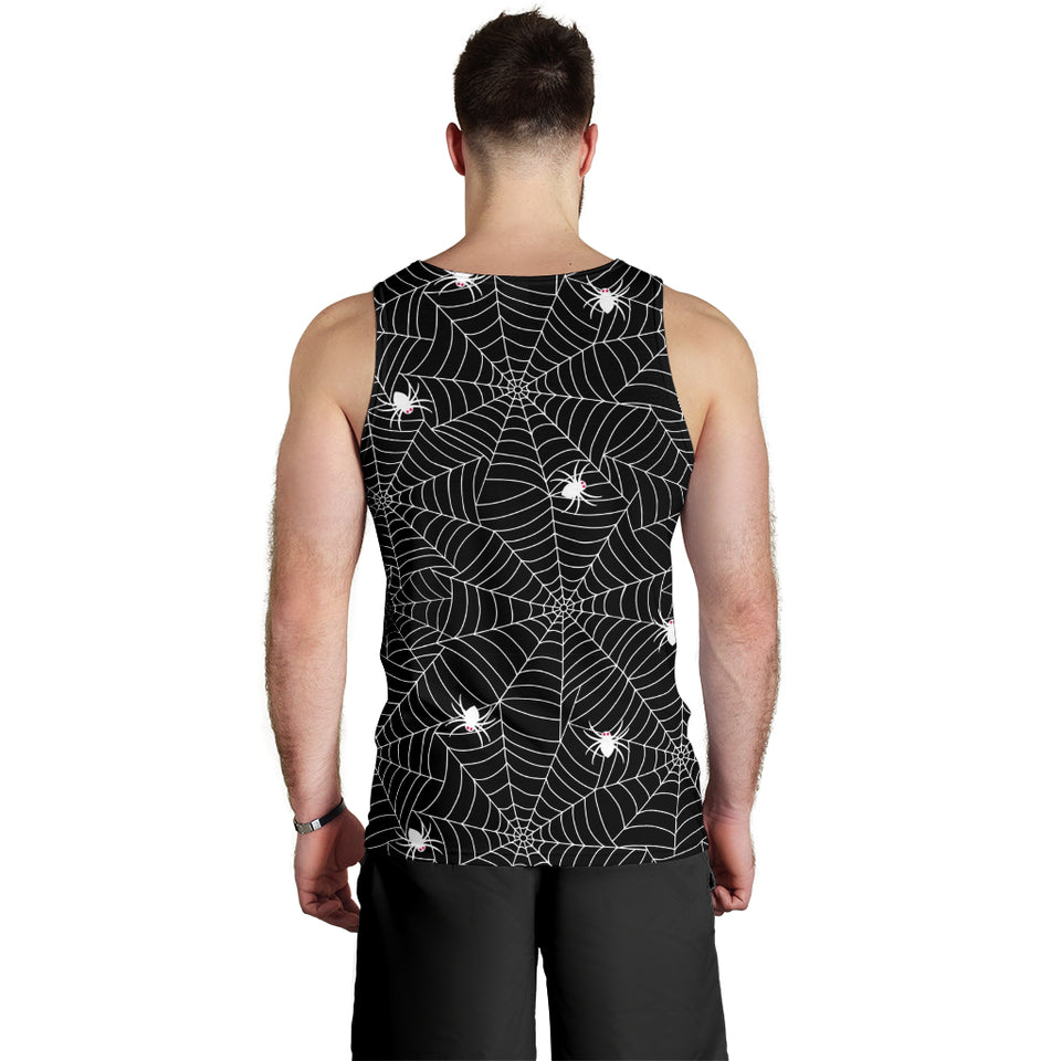 Spider web design pattern Black background white cobweb Men Tank Top