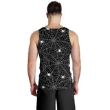 Spider web design pattern Black background white cobweb Men Tank Top