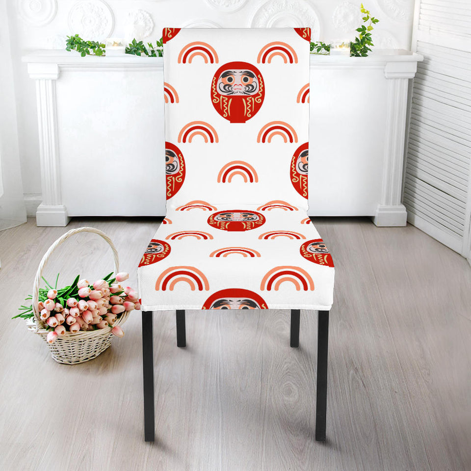 Daruma Japanese Wooden Doll Design Pattern Dining Chair Slipcover
