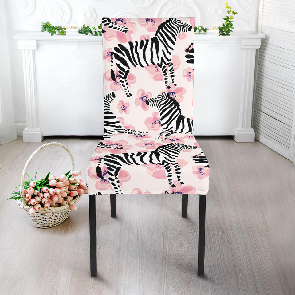 Zebra Pink Flower Background Dining Chair Slipcover