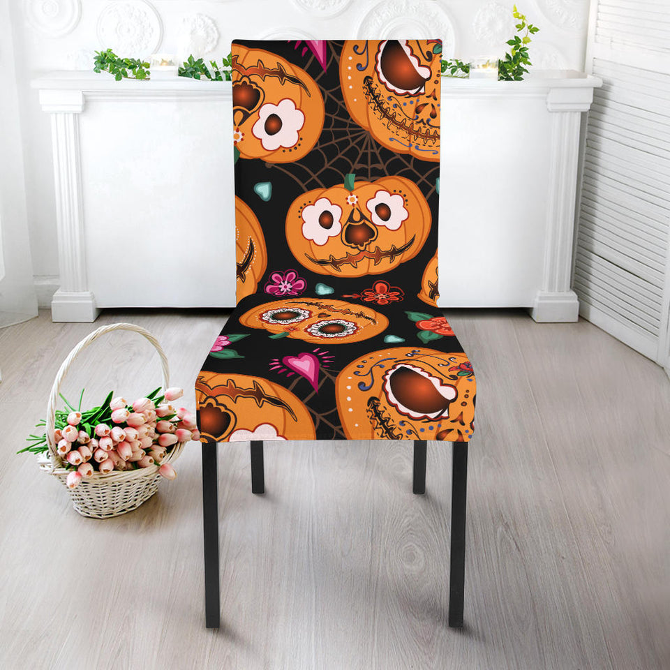 Pumpkin Flowers Spiderweb Halloween Theme Dining Chair Slipcover