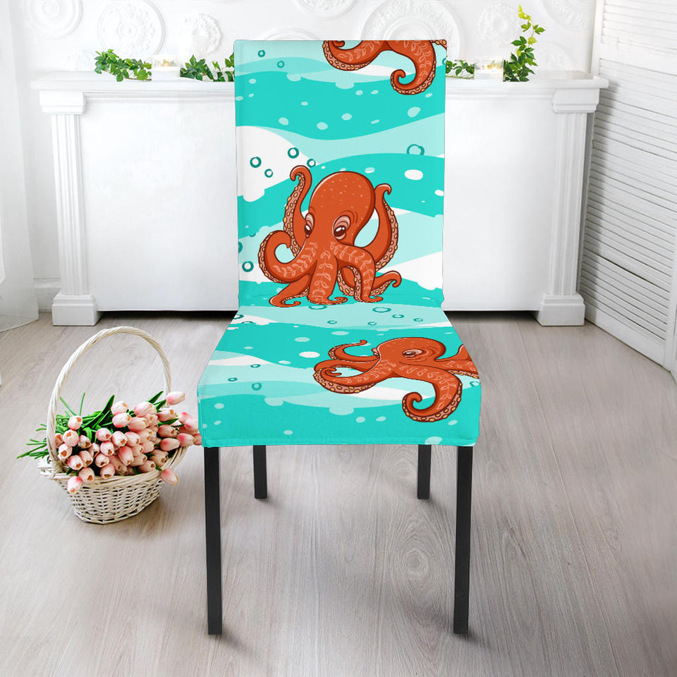 Octopuses Sea Wave Background Dining Chair Slipcover