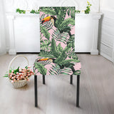 Toucan Tropical Green Jungle Palm Pattern Dining Chair Slipcover