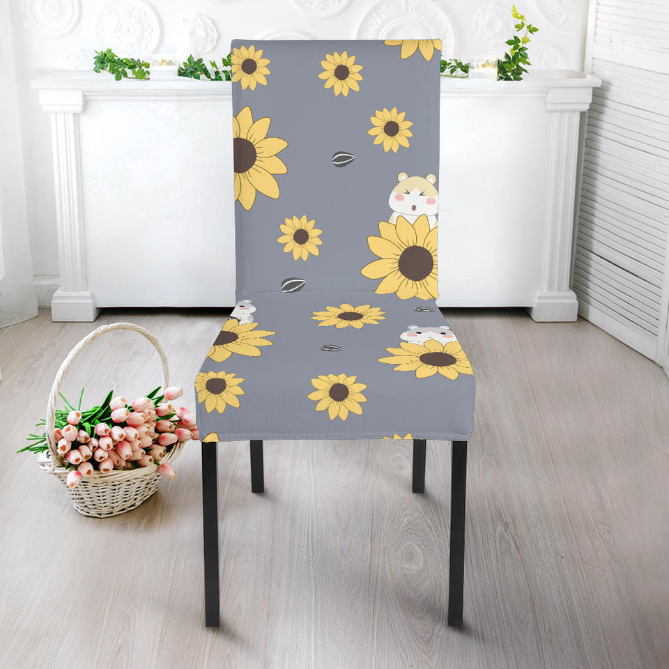 Cute Hamster Sunflower Pattern Background Dining Chair Slipcover