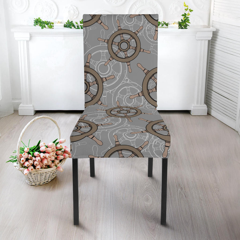 Nautical Wood Steering Wheel Pattern Dining Chair Slipcover