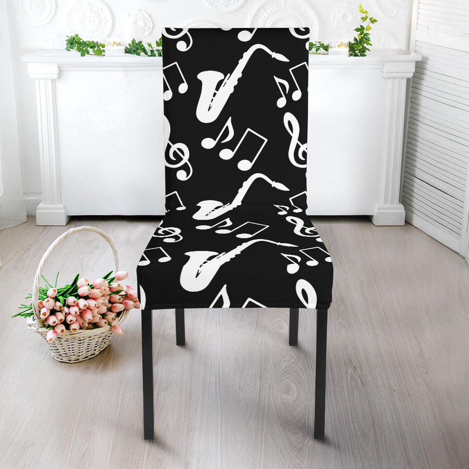 Saxophone Music Notes Treble Clef Black White Theme Dining Chair Slipcover