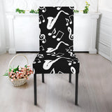 Saxophone Music Notes Treble Clef Black White Theme Dining Chair Slipcover