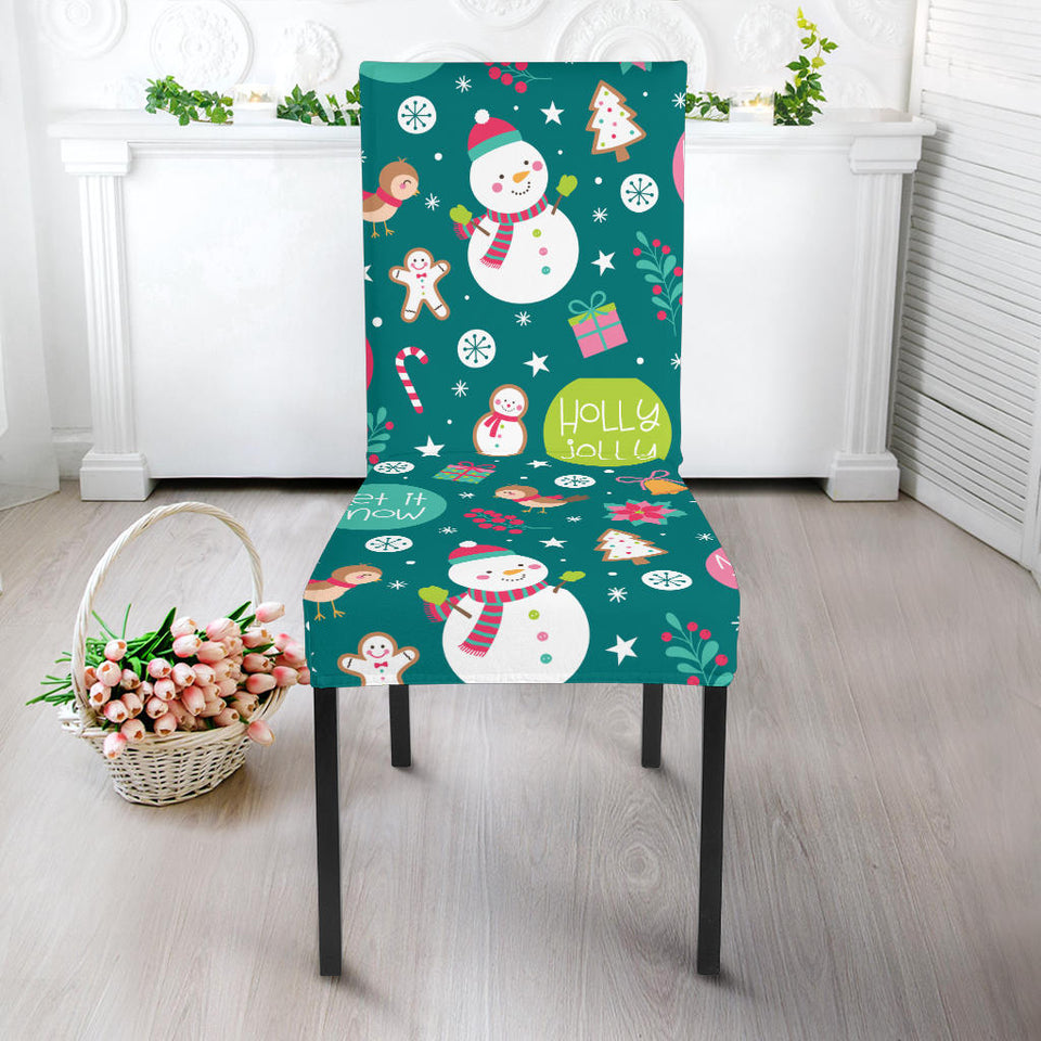 Snowman Bird Decorative Elements Christmas Pattern Dining Chair Slipcover