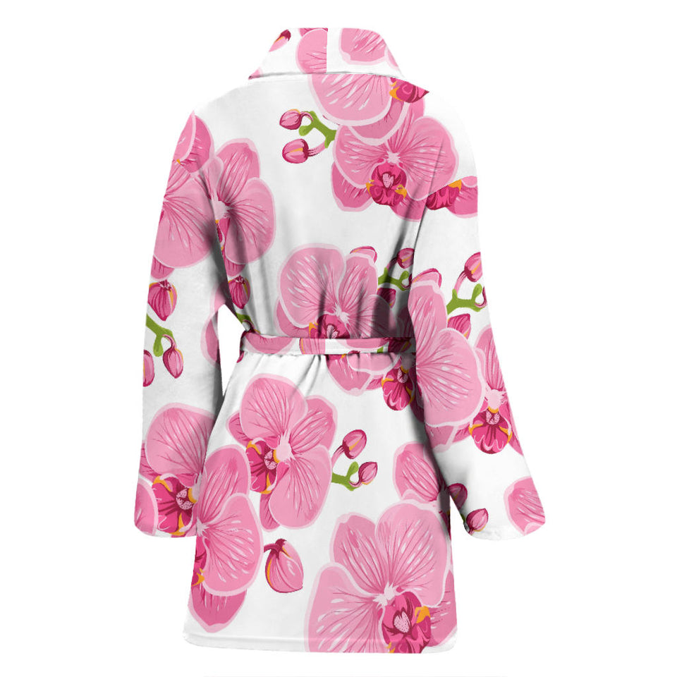 Pink Purple Orchid Pattern Background Women'S Bathrobe