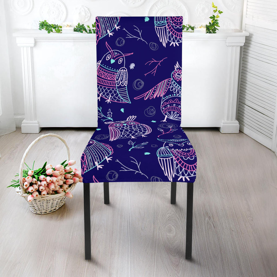 Cute Owls Pattern Boho Style Ornament Dining Chair Slipcover