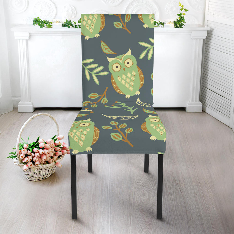 Cute Owls Leaves Pattern Dining Chair Slipcover