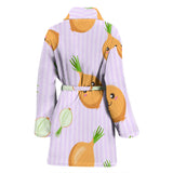Cute Onions Smiling Faces Purple Background Women'S Bathrobe