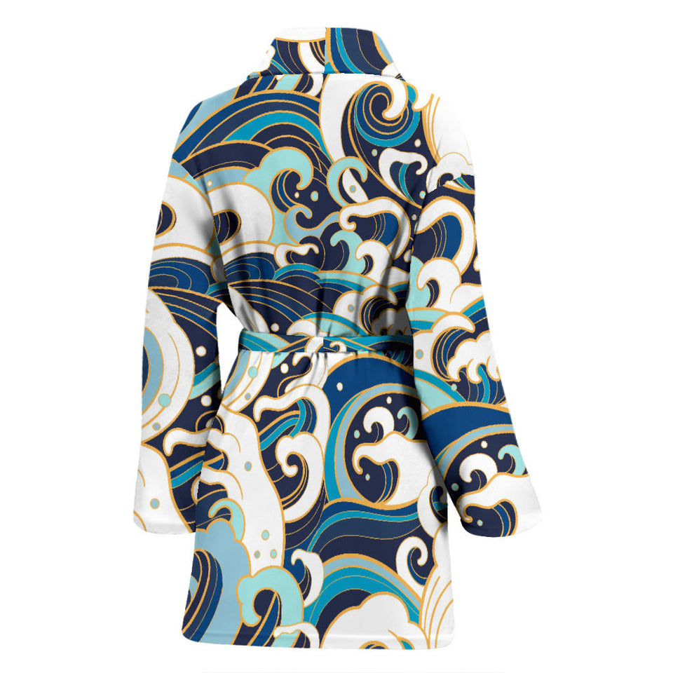 Japanese Wave Pattern Women'S Bathrobe