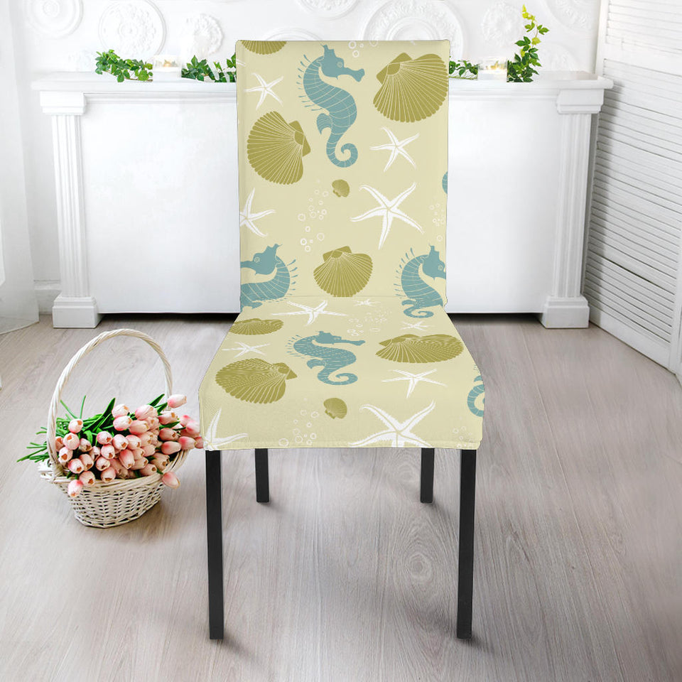 Seahorse Shell Starfish Pattern Background Dining Chair Slipcover