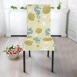 Seahorse Shell Starfish Pattern Background Dining Chair Slipcover