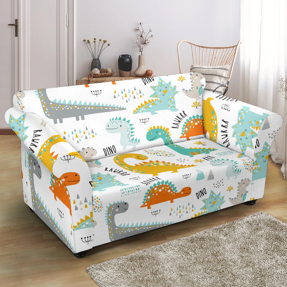 Cute Funny Kids Dinosaurs Pattern Loveseat Couch Slipcover