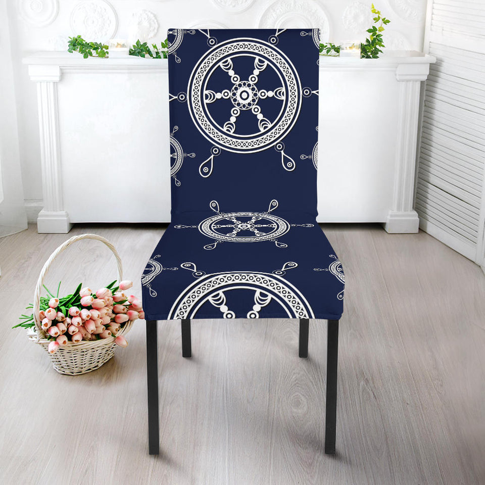 Nautical Steering Wheel Design Pattern Dining Chair Slipcover