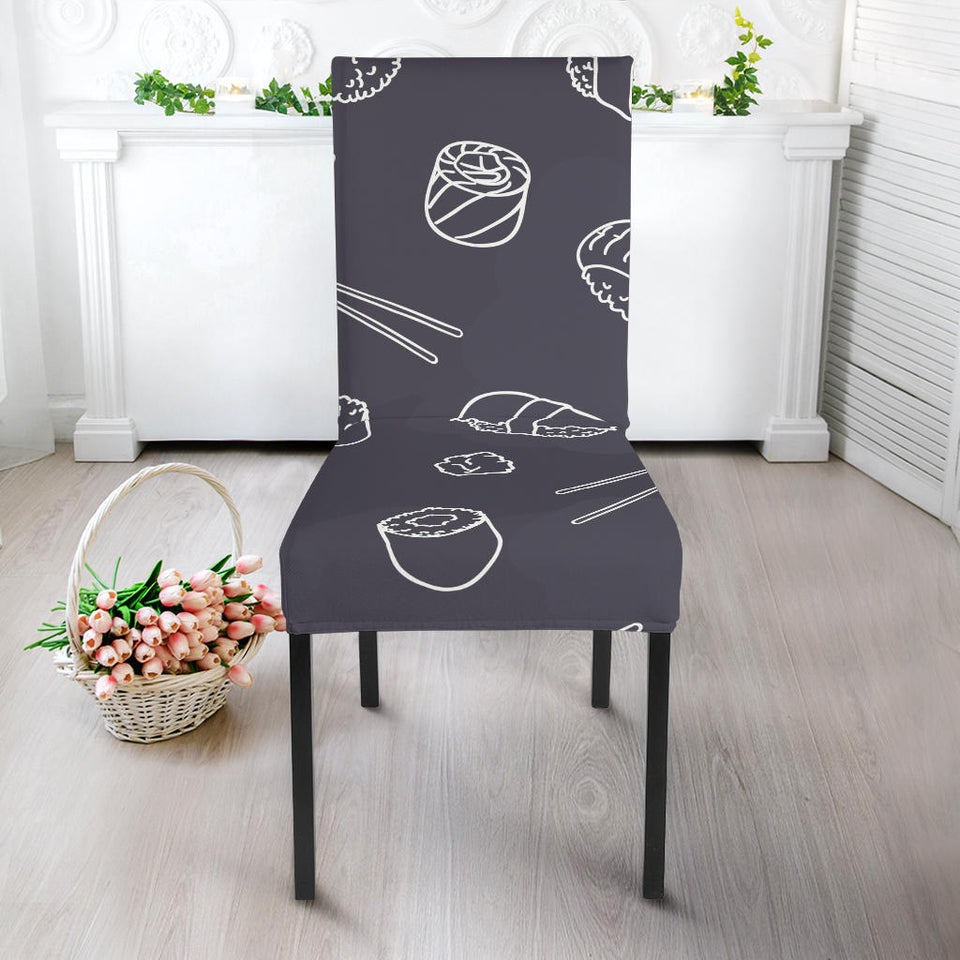 Sushi Pattern Black Background Dining Chair Slipcover