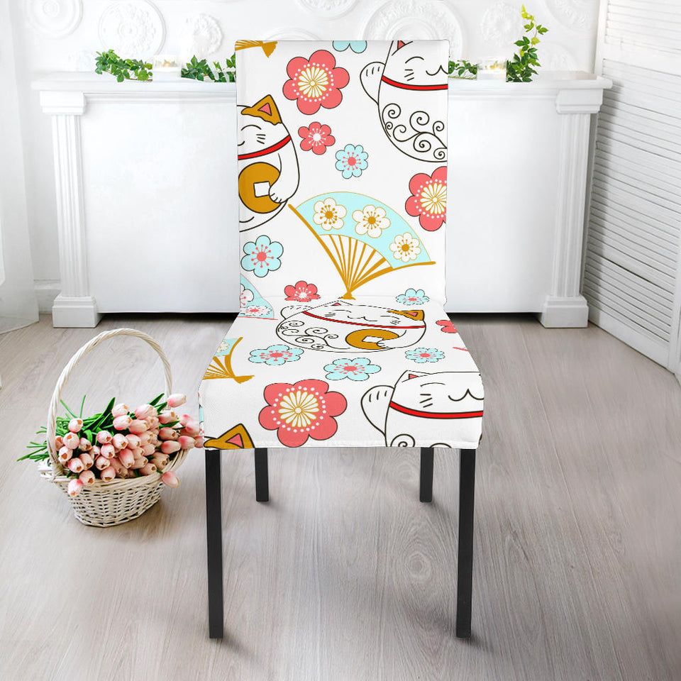 Maneki Neko Lucky Cat Fan Sakura Dining Chair Slipcover