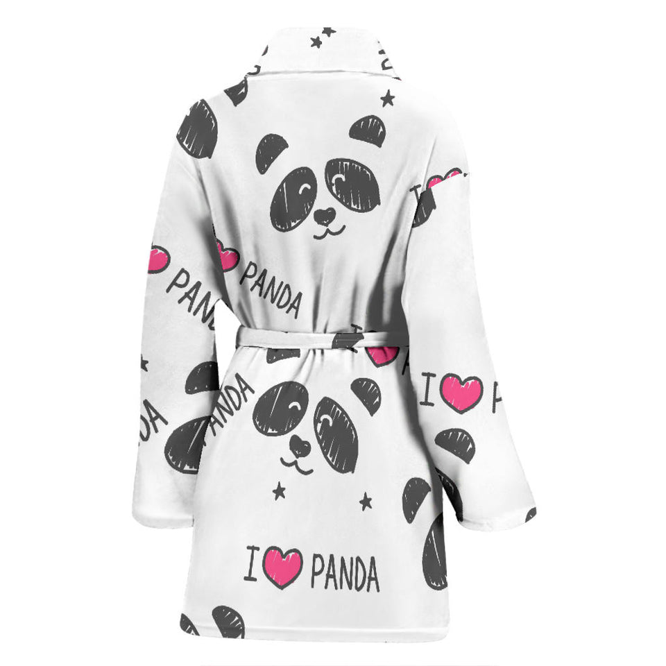 Hand Drawn Faces Of Pandas Pattern Women'S Bathrobe