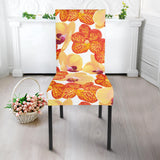 Orange Yellow Orchid Flower Pattern Background Dining Chair Slipcover