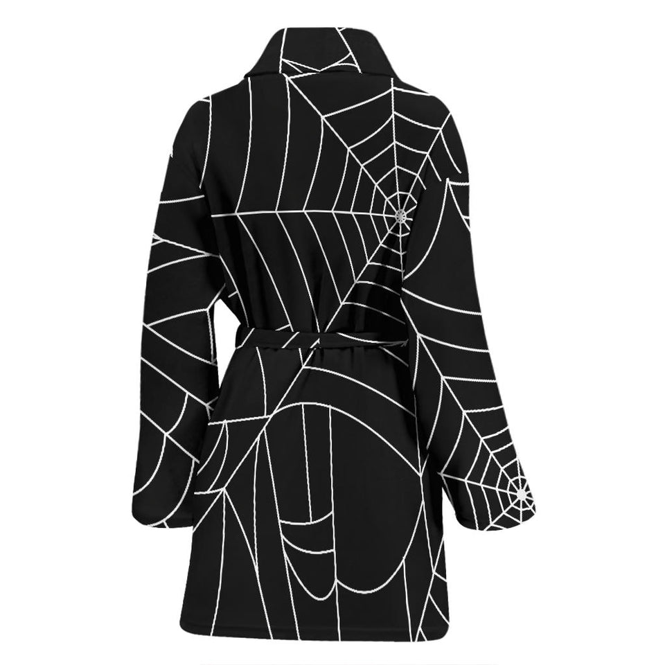 Spider Web Pattern Black Background White Cobweb Women'S Bathrobe