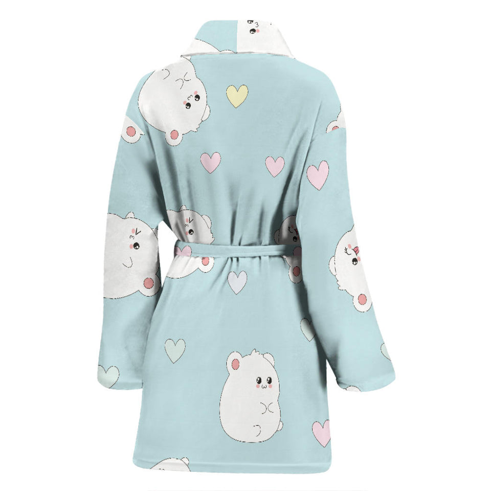 White Cute Hamsters Heart Pattern Women'S Bathrobe