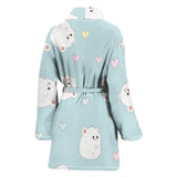 White Cute Hamsters Heart Pattern Women'S Bathrobe