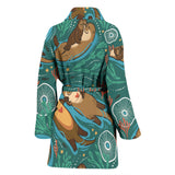 Cute Brown Sea Otters Ornamental Seaweed Corals Green Water Women'S Bathrobe