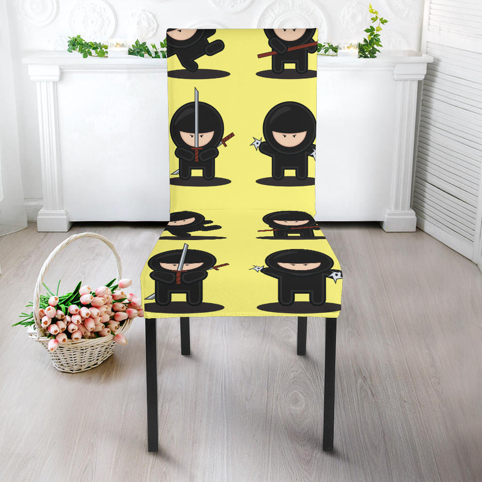 Cute Ninja Yellow Background Dining Chair Slipcover