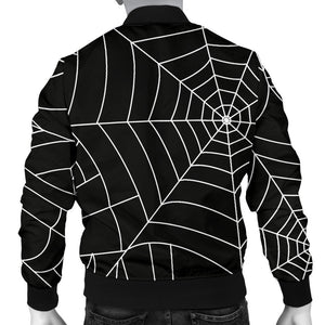 Spider Web Pattern Black Background White Cobweb Men'S Bomber Jacket