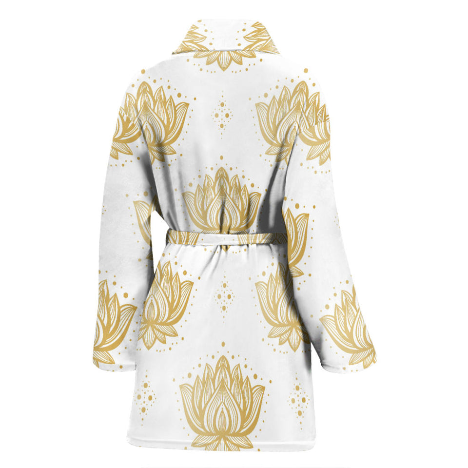 Gold Ornamental Lotue Waterlily Symbol Pattern Women'S Bathrobe
