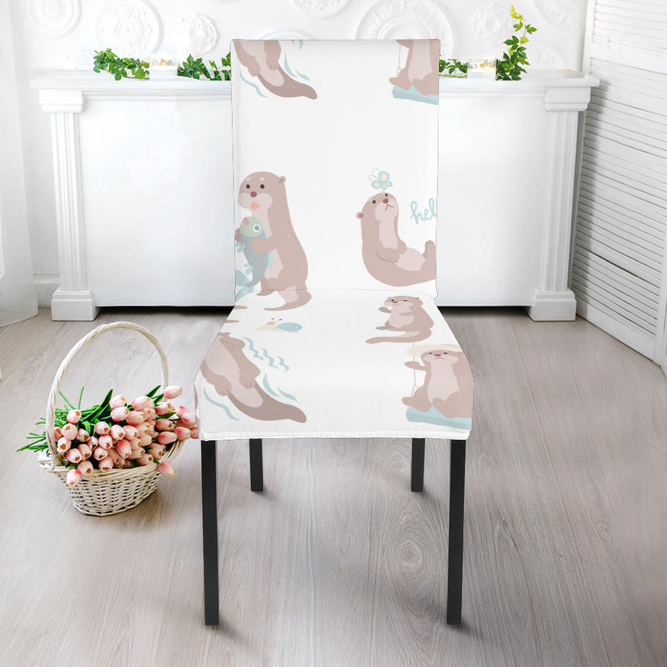 Cute Sea Otters Pattern Dining Chair Slipcover