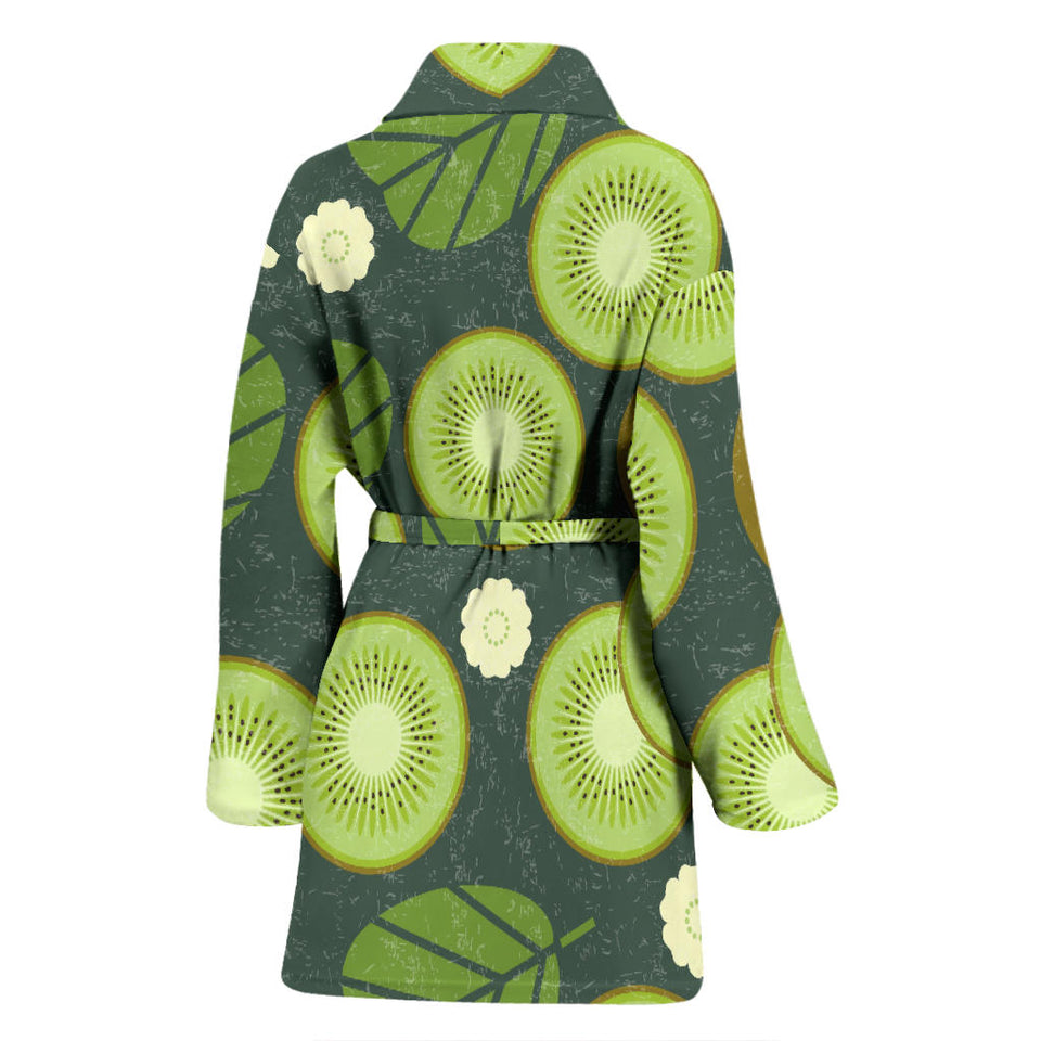 Whole Sliced Kiwi Leave And Flower Women'S Bathrobe
