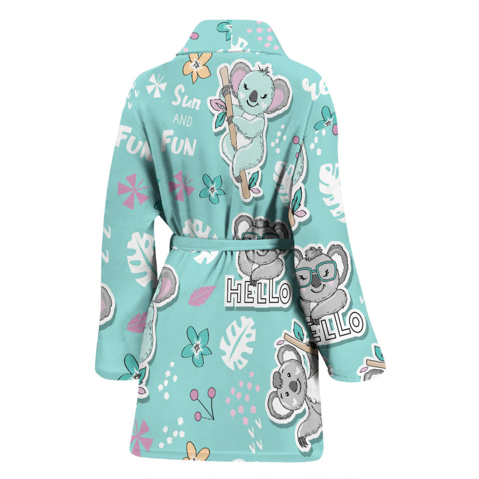 Cute Koalas Blue Background Pattern Women'S Bathrobe