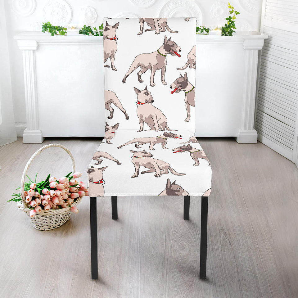 Bull Terrier Pattern Print Design 04 Dining Chair Slipcover
