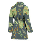 Cute Owls Leaves Pattern Women'S Bathrobe